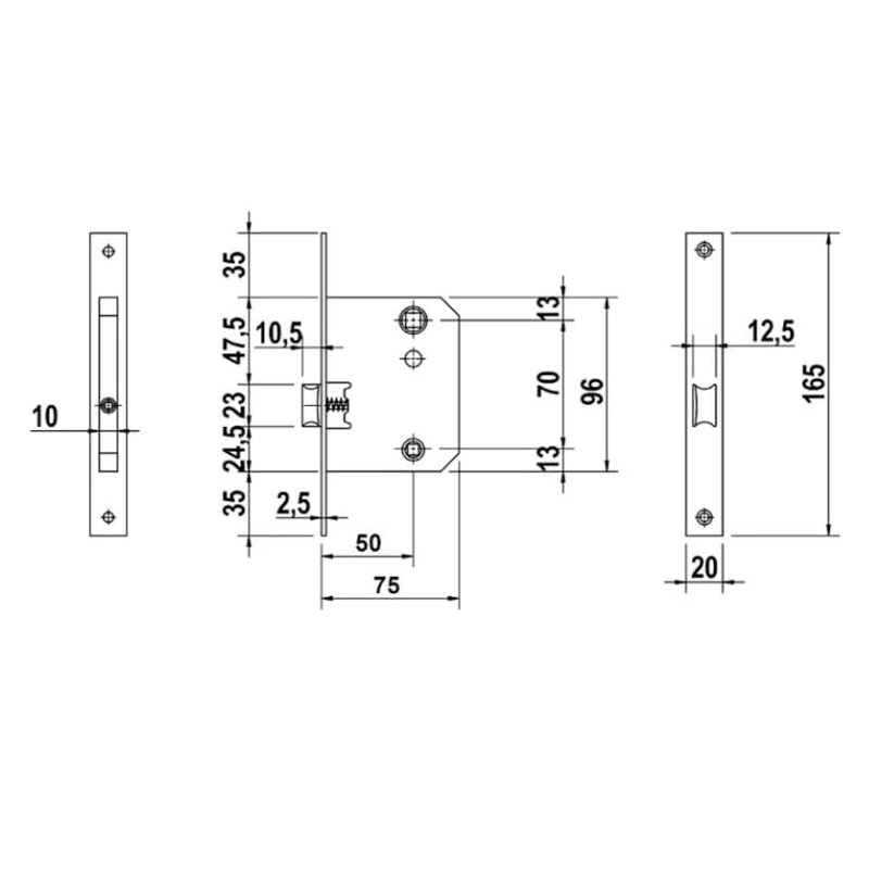 Lince inner stainless steel door lock