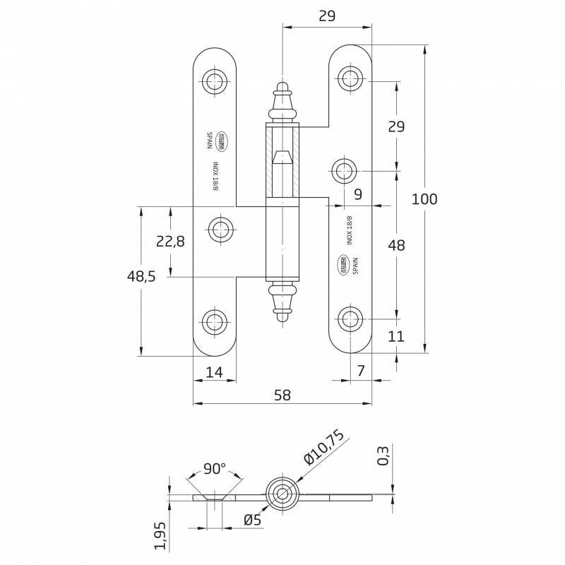 Amig stainless steel left hinge 100mm 407