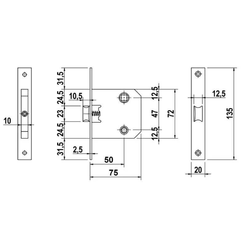 Lince inner door brass look lock